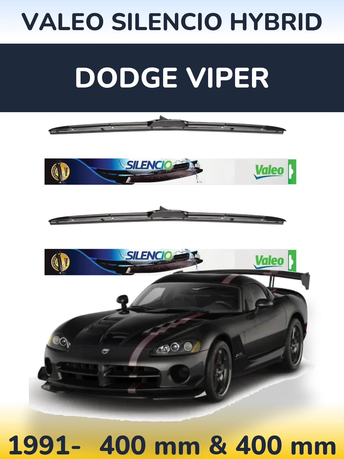 Комплект передніх щіток Valeo Silencio Hybrid 400 & 400 мм для Dodge Viper 1991-2026