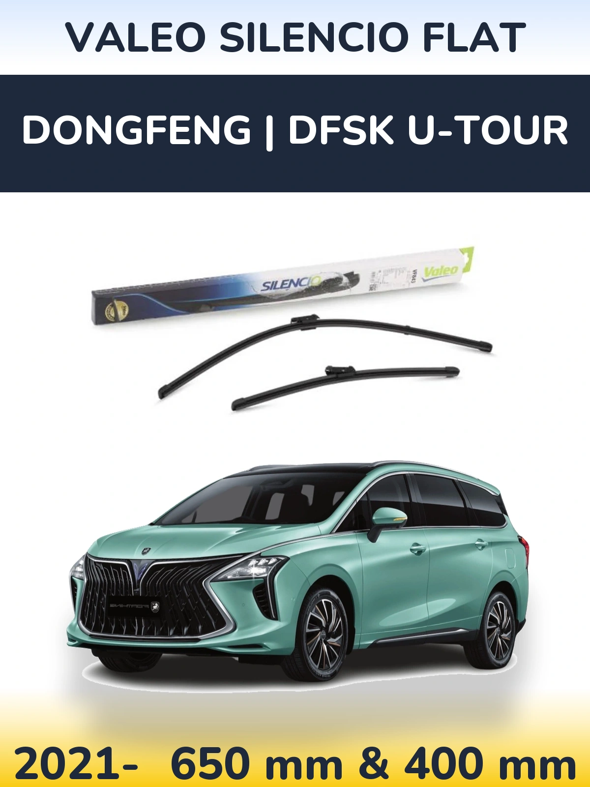 Front wiper blade set Valeo Silencio Flat 650 & 400 mm for DongFeng | DFSK U-Tour 2021-2026