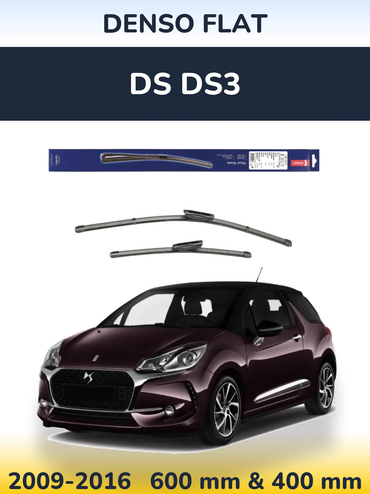 Front wiper blade set Denso Flat 600 & 400 mm for DS DS3 2009-2016