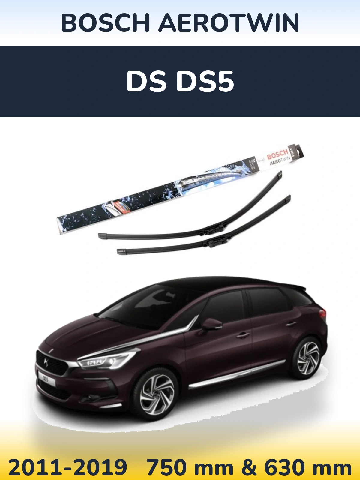 Front wiper blade set BOSCH AeroTwin 725 & 625 mm for DS DS5 2011-2019