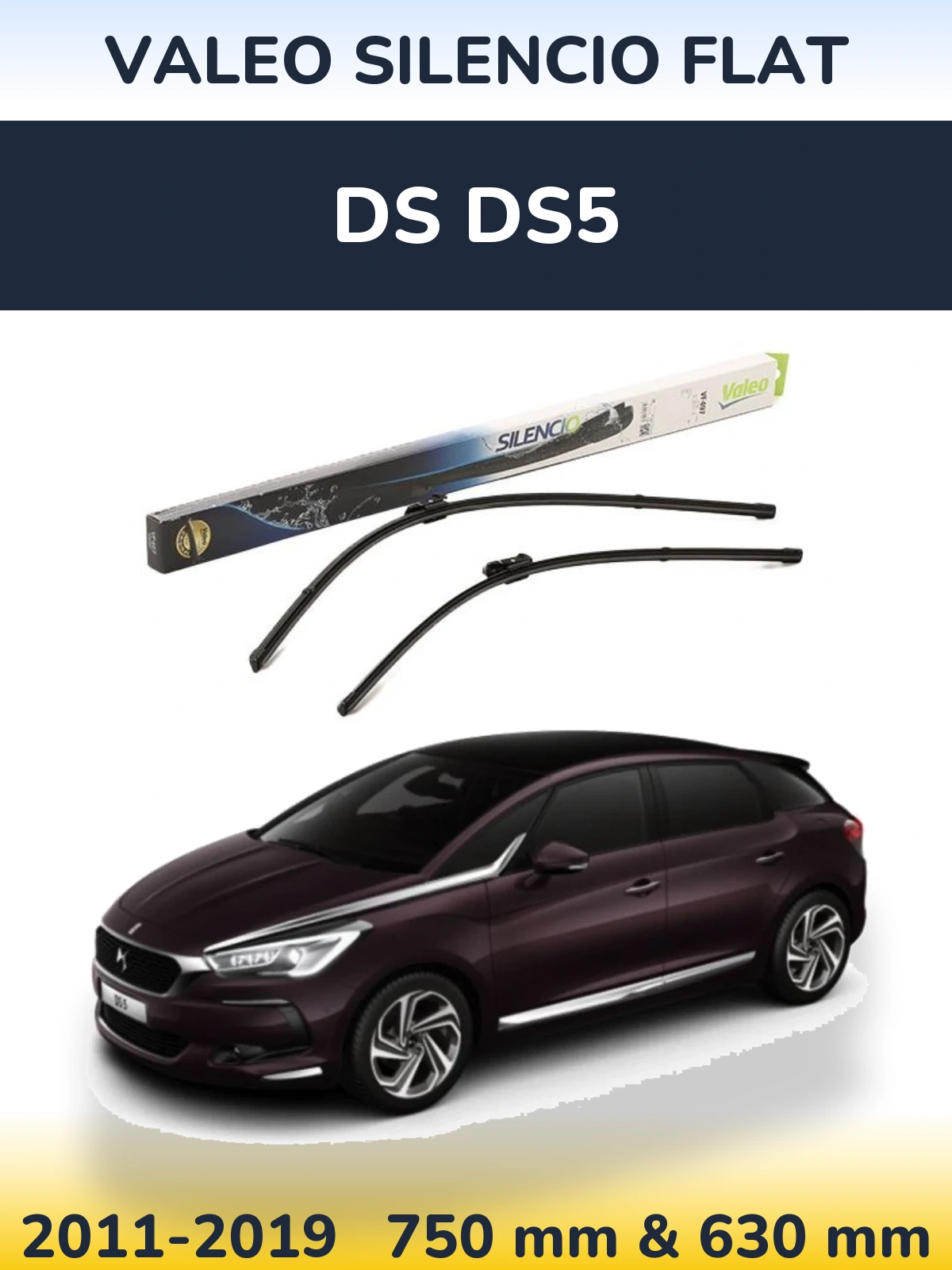 Комплект передніх щіток Valeo Silencio Flat 750 & 630 мм для DS DS5 2011-2019