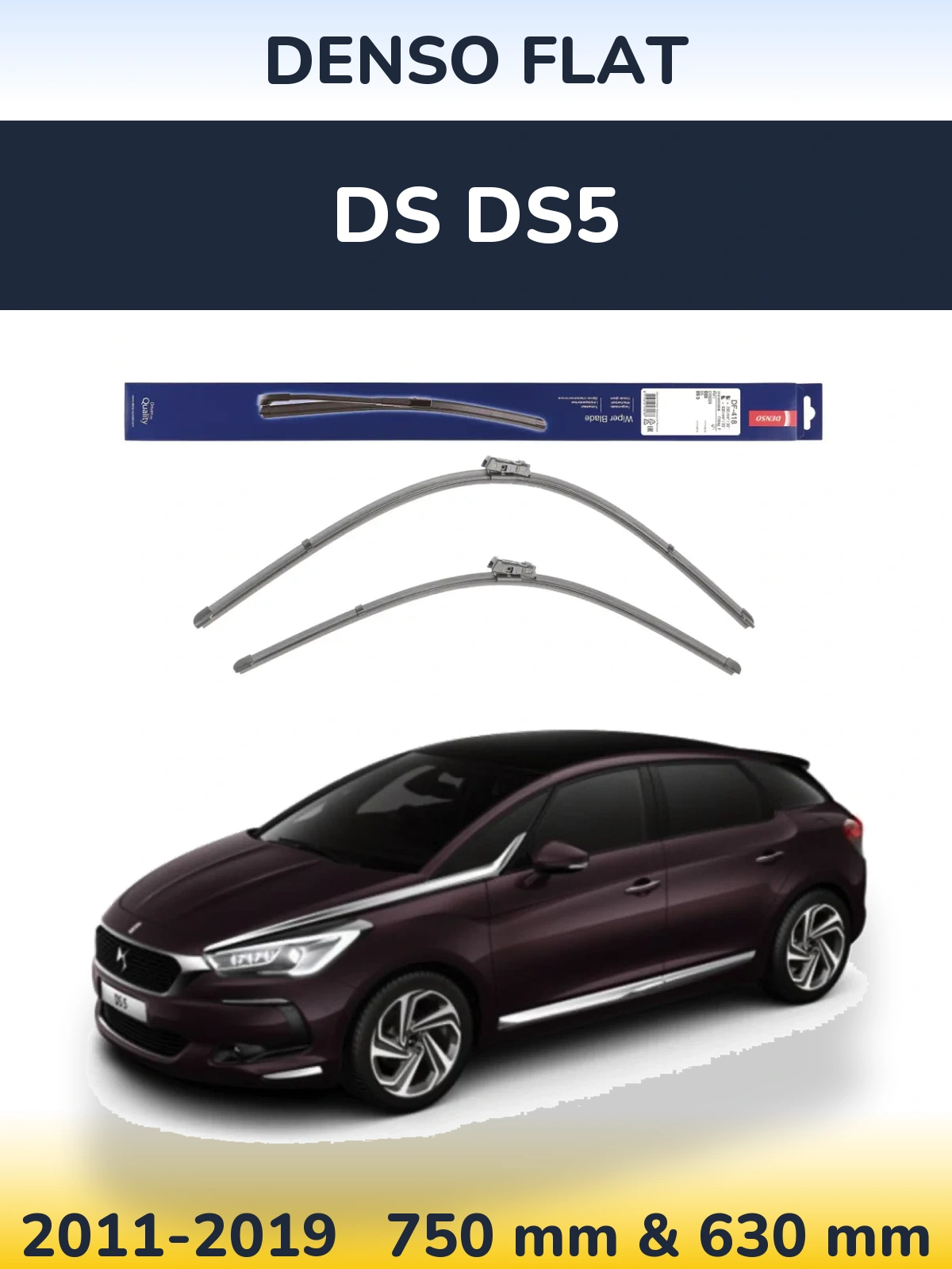Front wiper blade set Denso Flat 750 & 630 mm for DS DS5 2011-2019