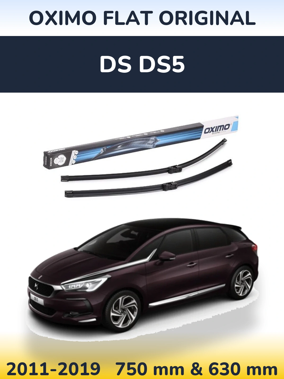 Front wiper blade set Oximo Flat Original 750 & 650 mm for DS DS5 2011-2019