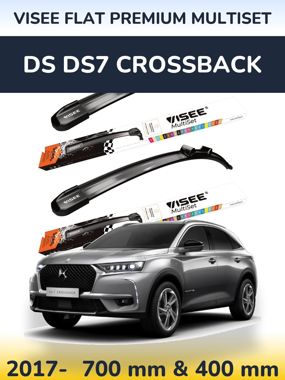 Front wiper blade set VISEE FLAT PREMIUM MultiSet 700 & 400 mm for DS DS7 Crossback 2017-2026