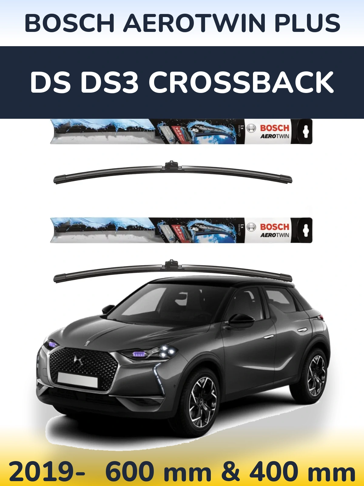 Комплект передніх щіток BOSCH AeroTwin Plus 600 & 400 мм для DS DS3 Crossback 2019-2026
