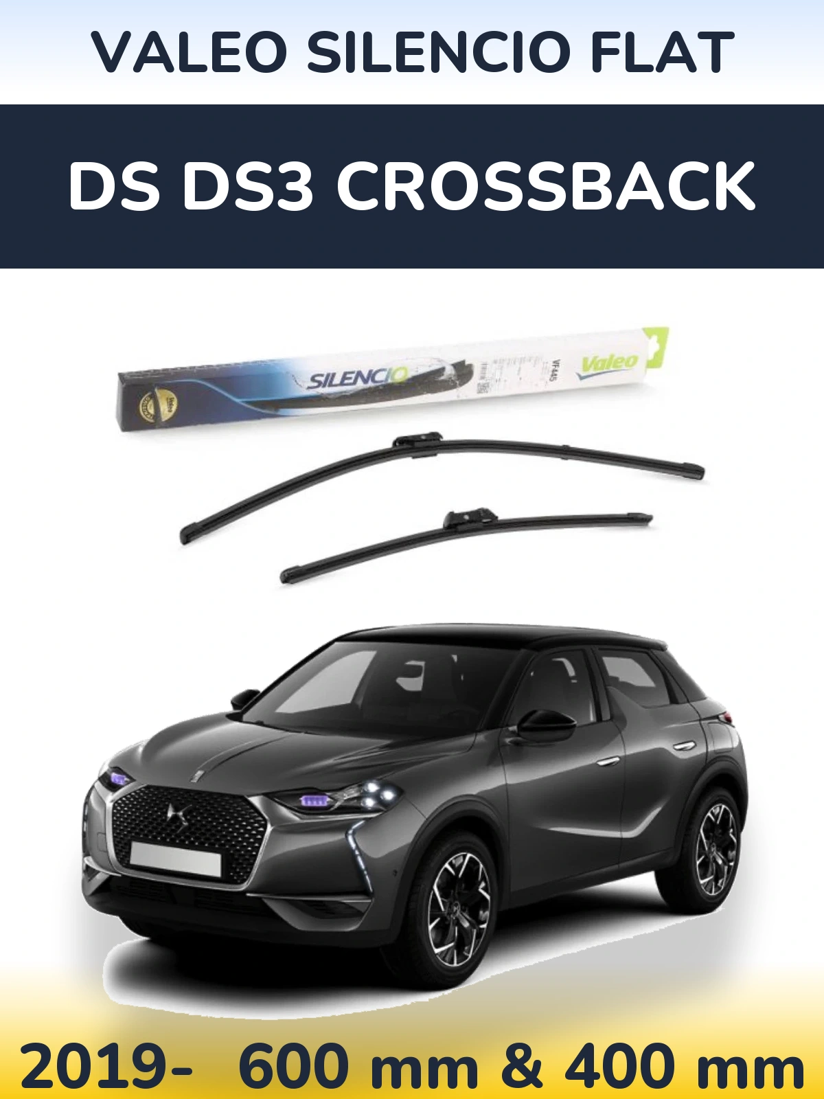 Комплект передних дворников Valeo Silencio Flat 600 & 400 мм для DS DS3 Crossback 2019-2026