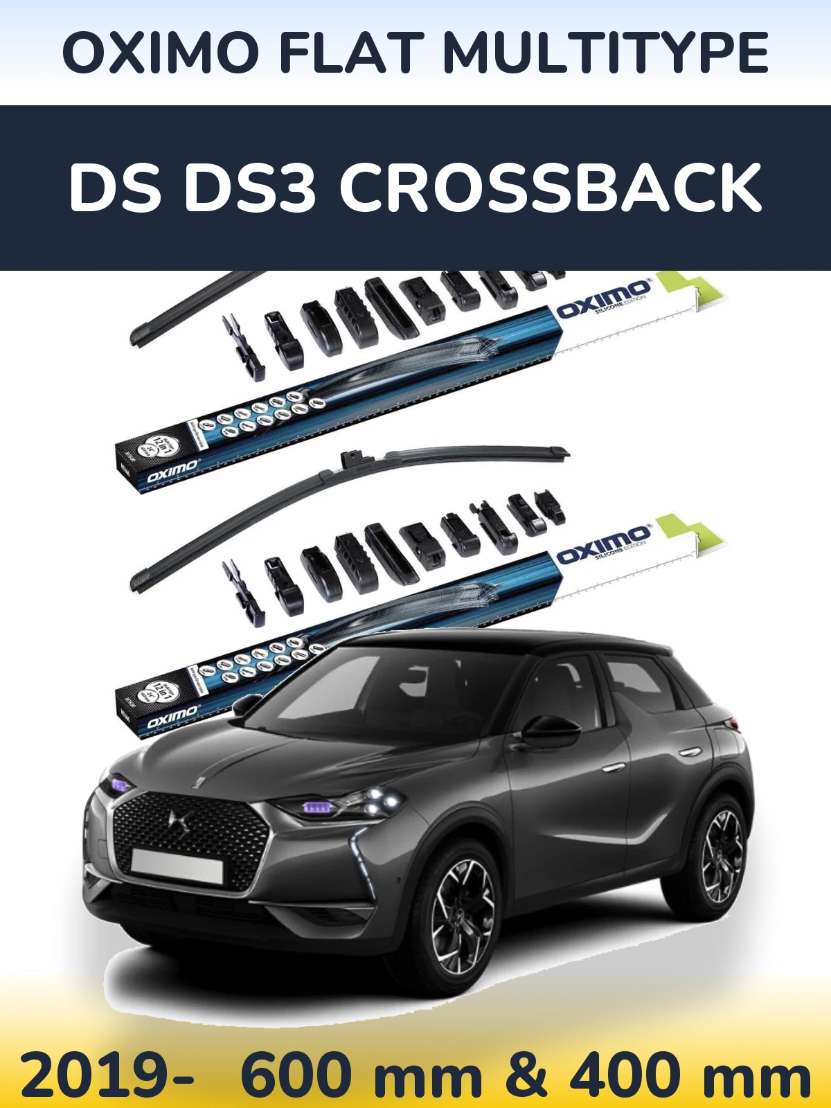 Комплект передних дворников Oximo Flat MultiТипe 600 & 400 мм для DS DS3 Crossback 2019-2026