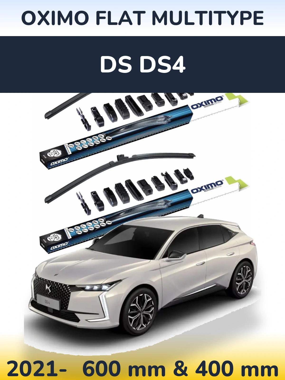 Front wiper blade set Oximo Flat MultiTypee 600 & 400 mm for DS DS4 2021-2026