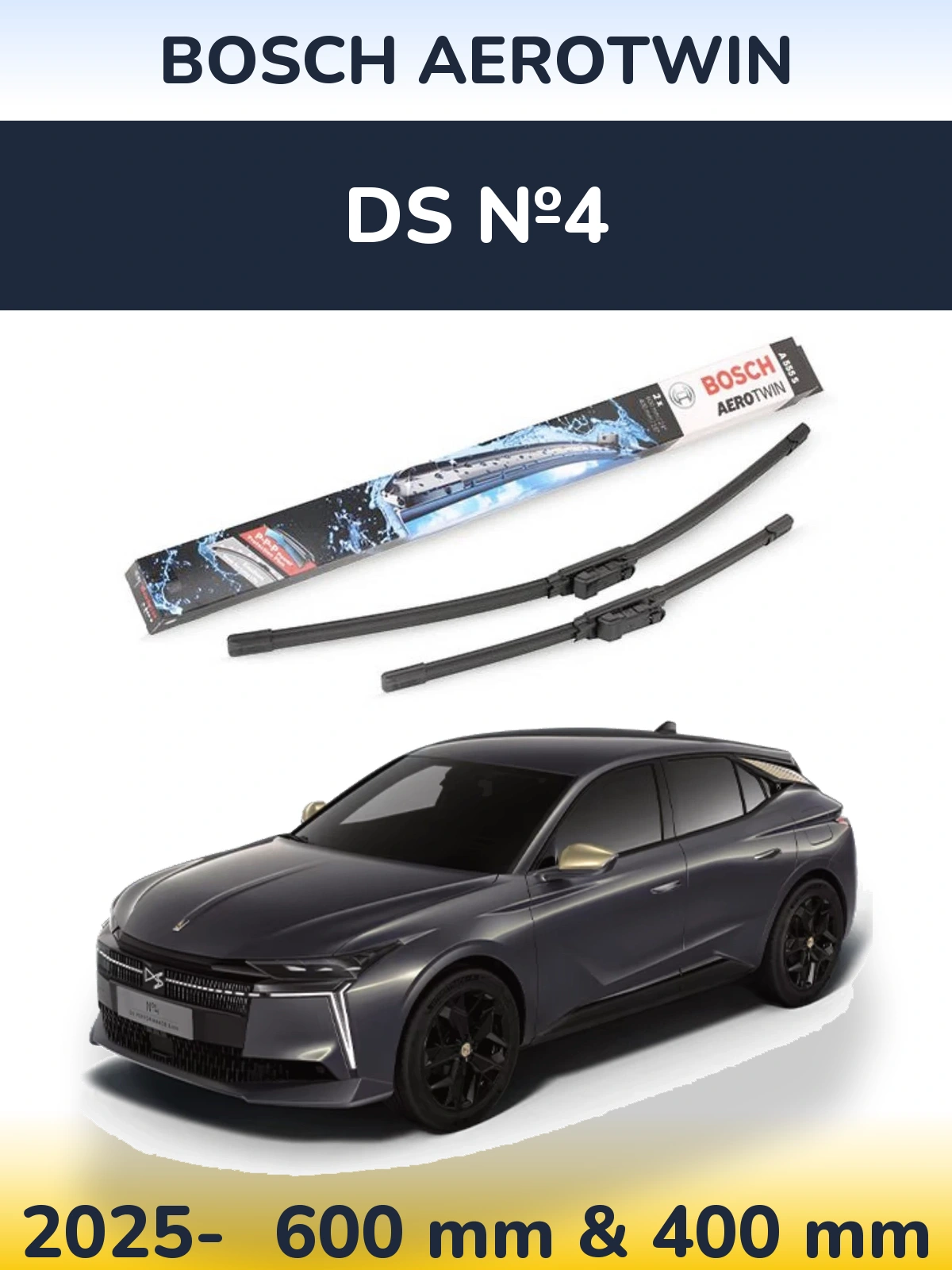 Front wiper blade set BOSCH AeroTwin 600 & 400 mm for DS №4 2025-2026