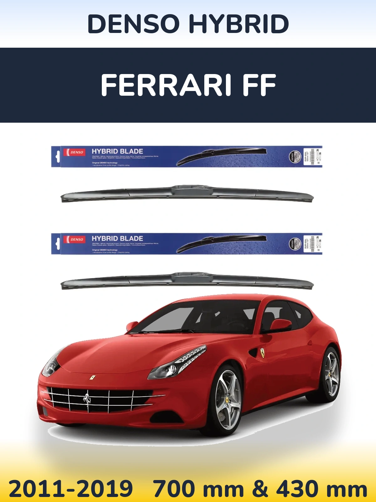 Front wiper blade set Denso Hybrid 700 & 430 mm for Ferrari FF 2011-2019