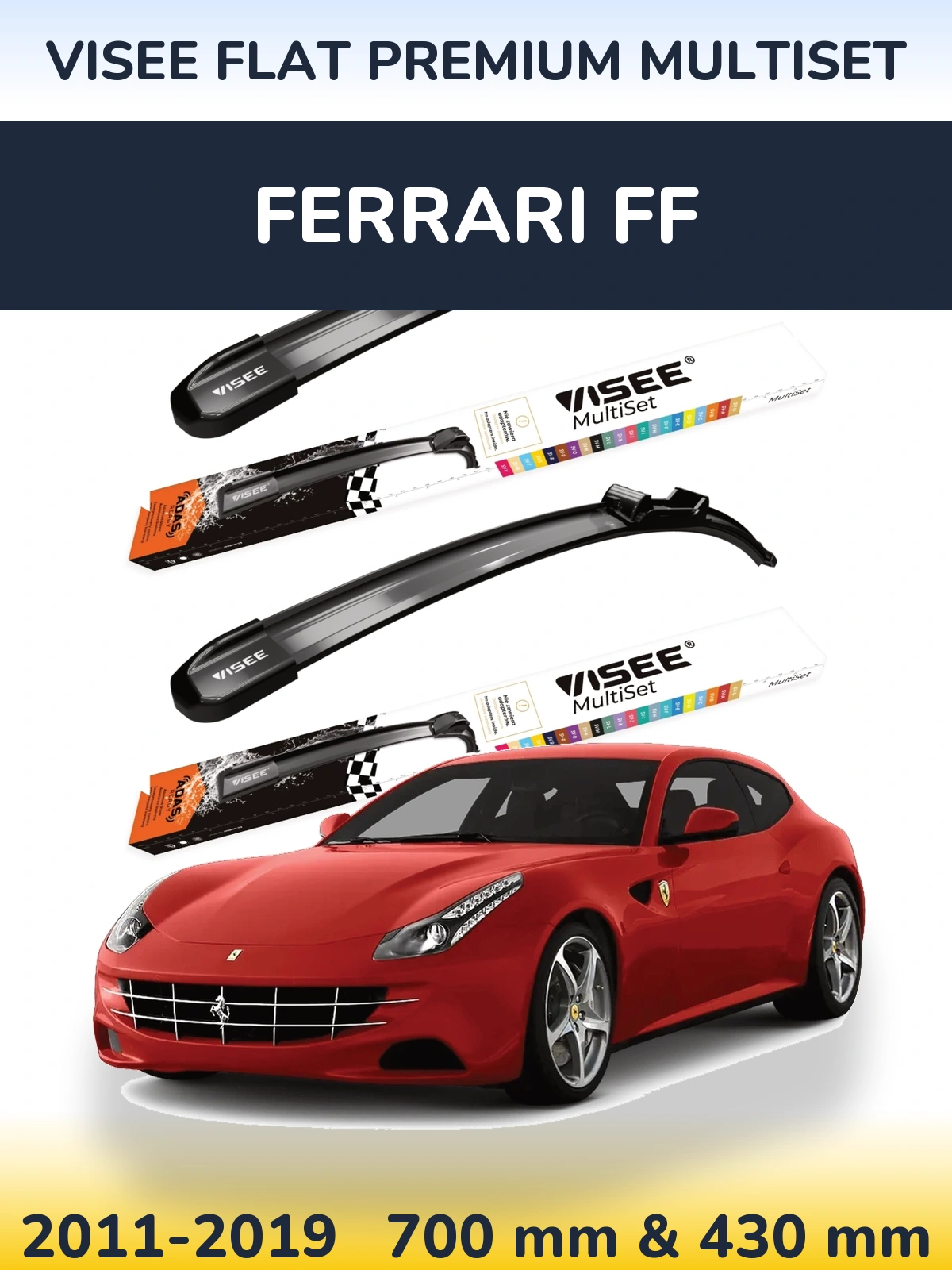 Front wiper blade set VISEE FLAT PREMIUM MultiSet 700 & 430 mm for Ferrari FF 2011-2019