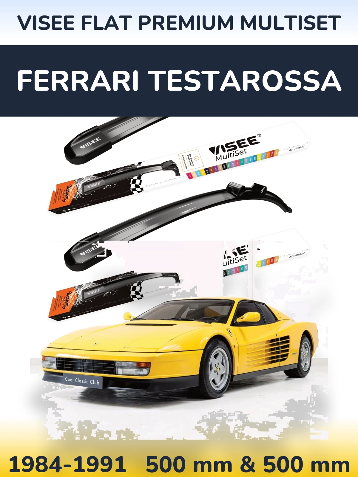 Комплект передніх щіток VISEE FLAT PREMIUM MultiSet 500 & 500 мм для Ferrari Testarossa 1984-1991