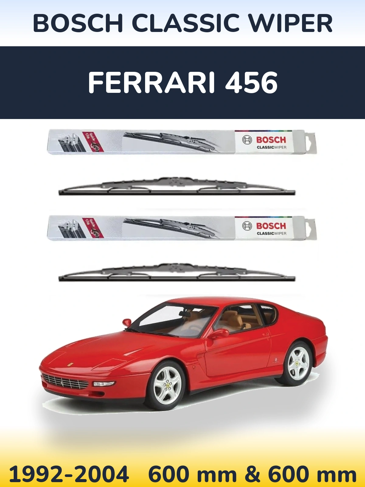 Front wiper blade set BOSCH Classic Wiper 600 & 600 mm for Ferrari 456 1992-2004