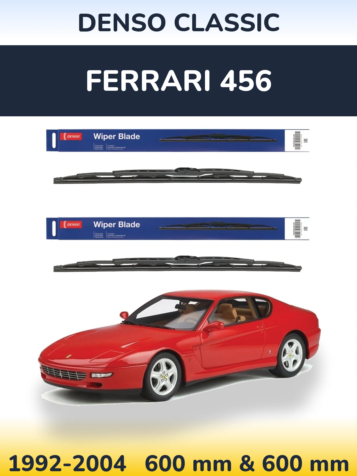 Front wiper blade set Denso Classic 600 & 600 mm for Ferrari 456 1992-2004