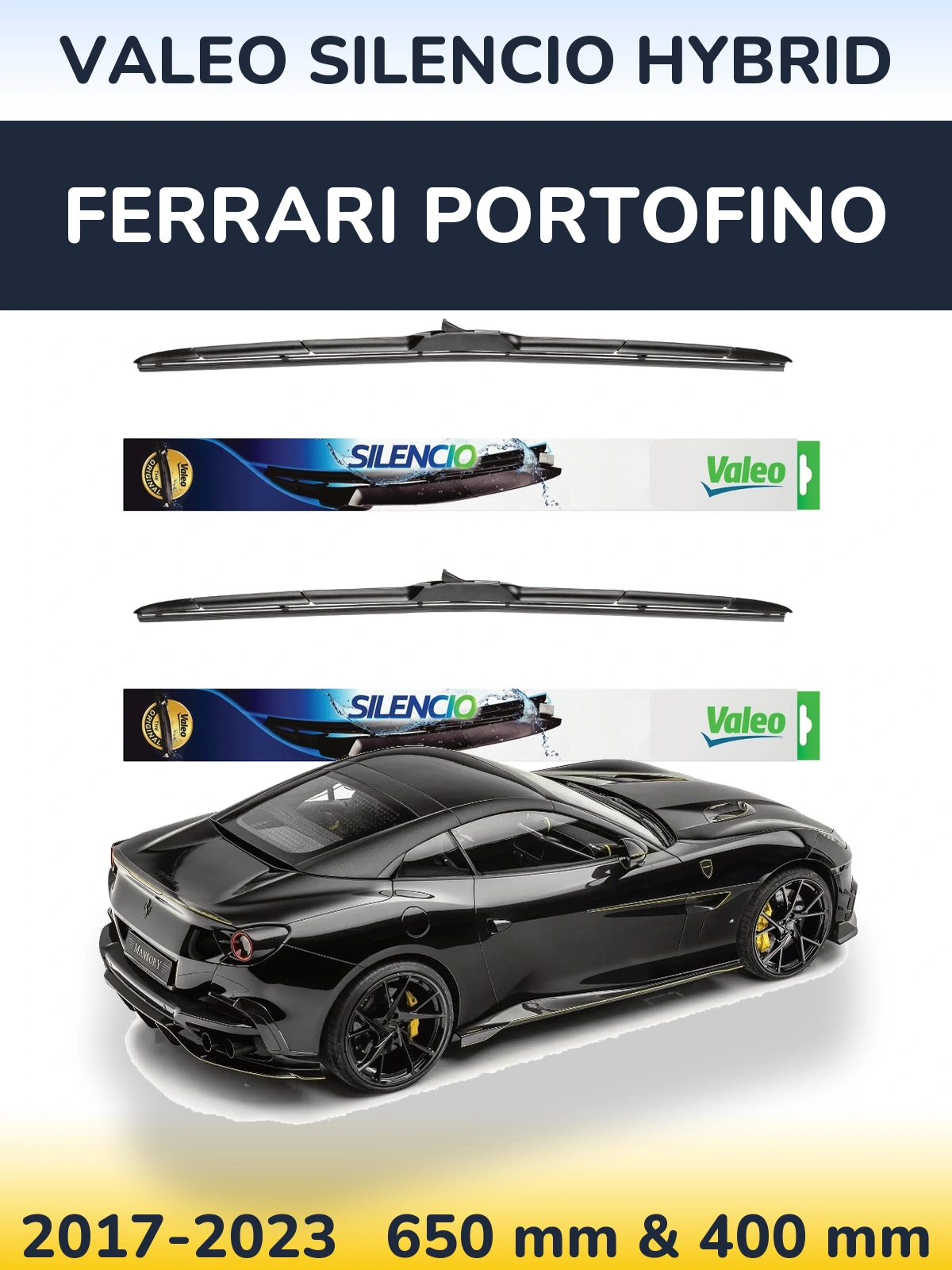 Front wiper blade set Valeo Silencio Hybrid 650 & 400 mm for Ferrari Portofino 2017-2023