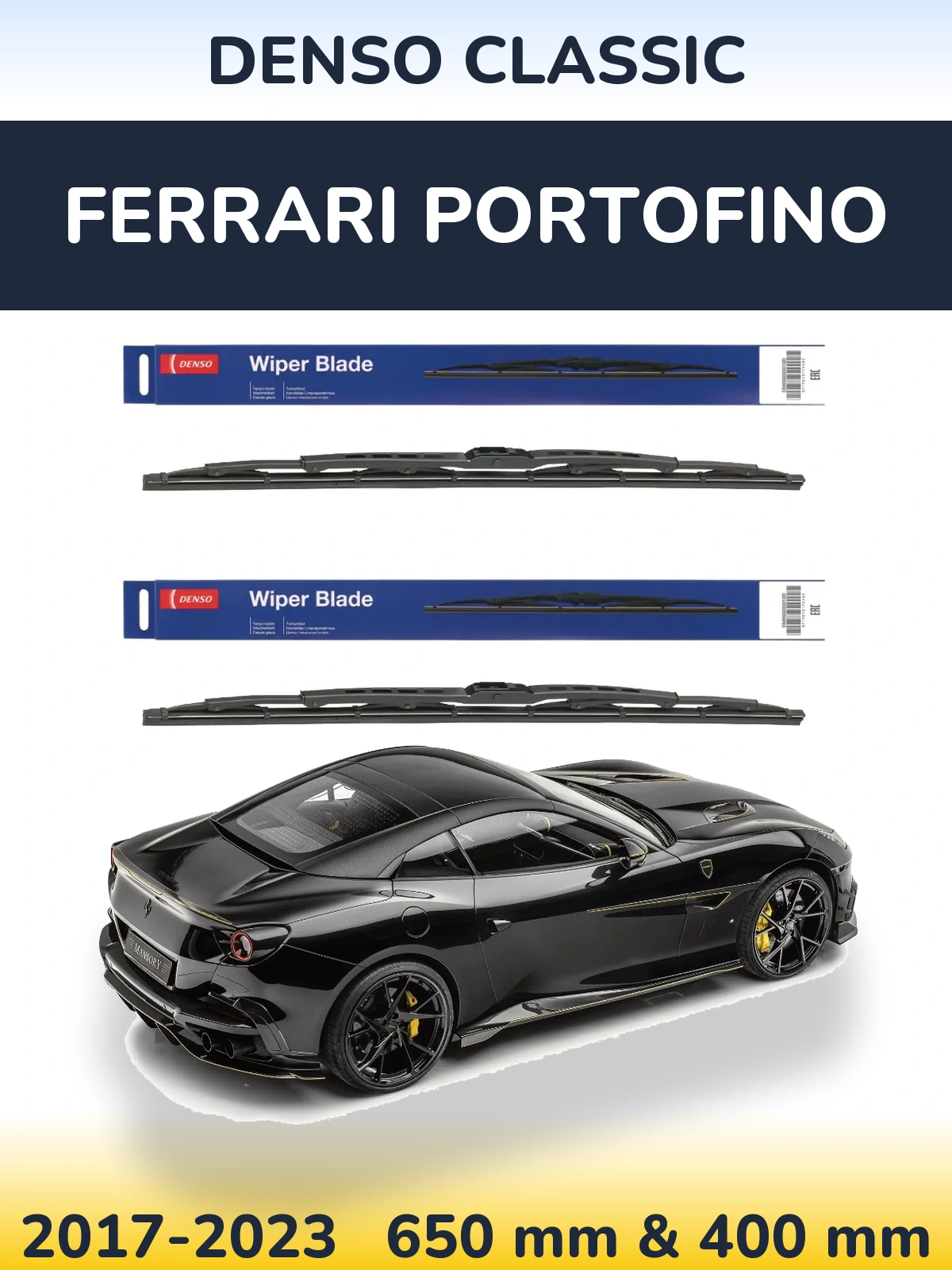 Front wiper blade set Denso Classic 650 & 400 mm for Ferrari Portofino 2017-2023