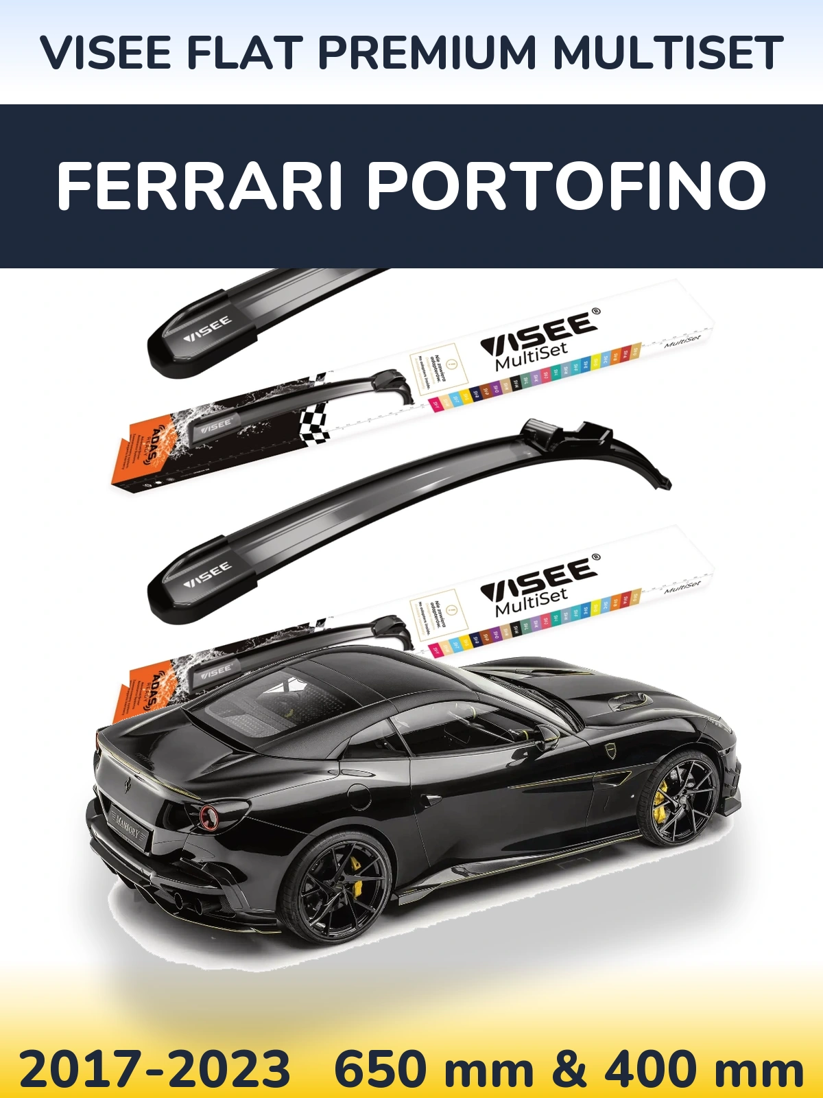 Front wiper blade set VISEE FLAT PREMIUM MultiSet 650 & 400 mm for Ferrari Portofino 2017-2023