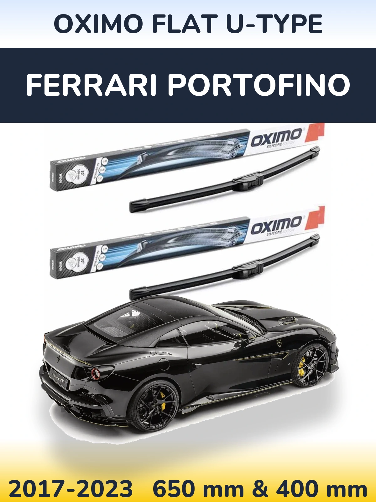 Комплект передних дворников Oximo Flat U-type 650 & 400 мм для Ferrari Portofino 2017-2023