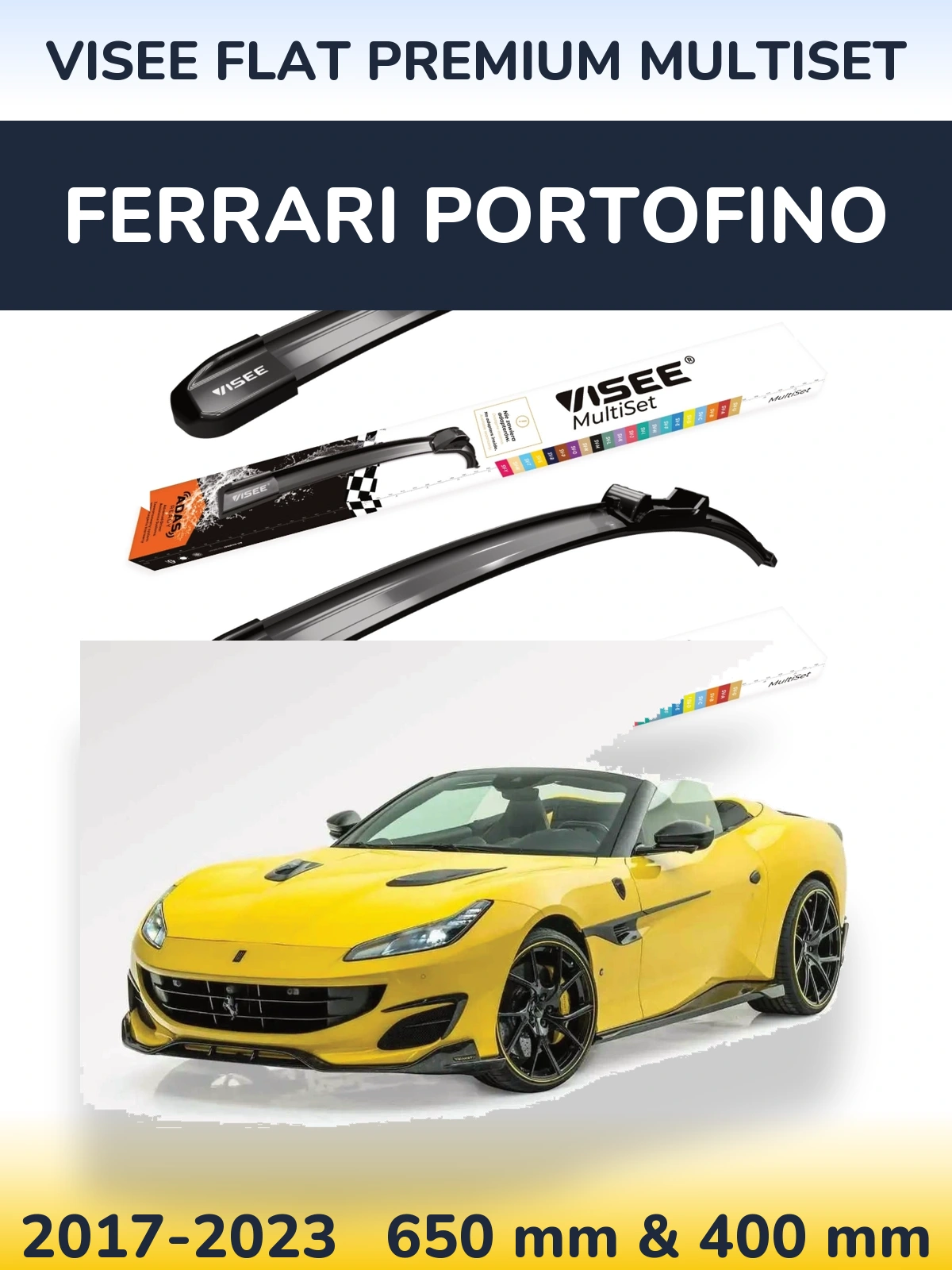Комплект передніх щіток VISEE FLAT PREMIUM MultiSet 650 & 400 мм для Ferrari Portofino 2017-2023
