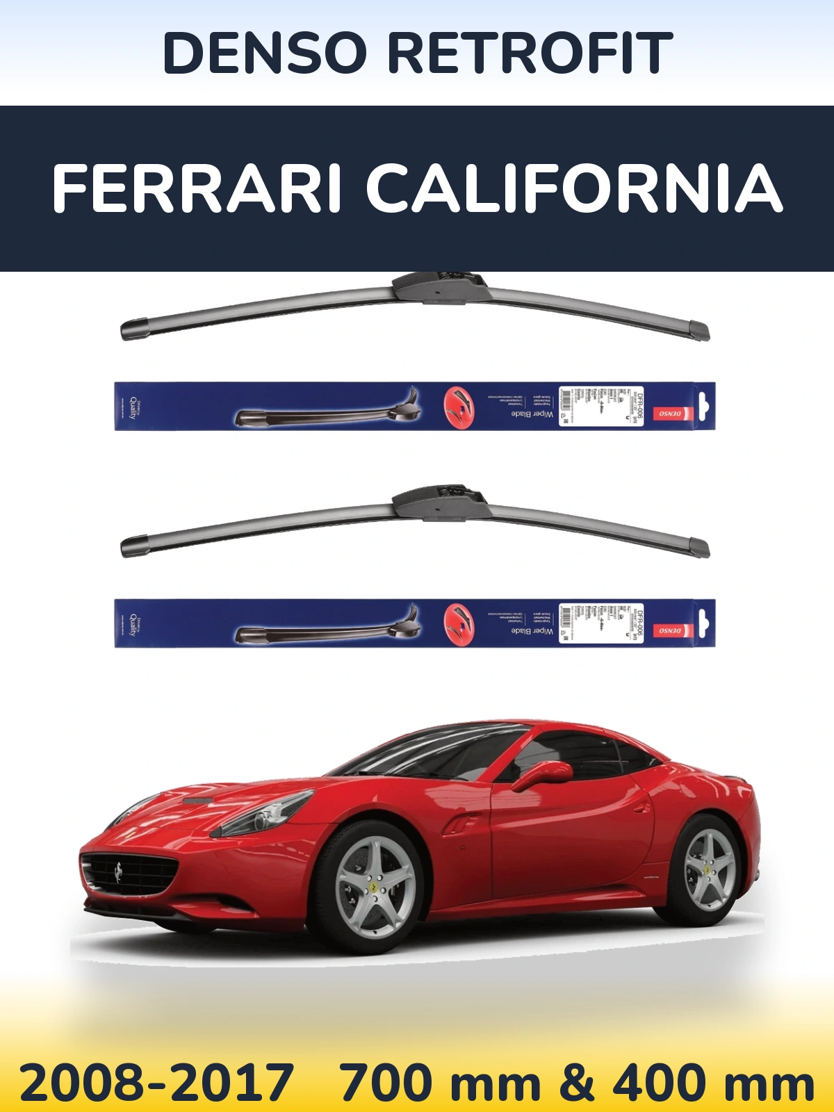 Front wiper blade set Denso Retrofit 700 & 400 mm for Ferrari California 2008-2017