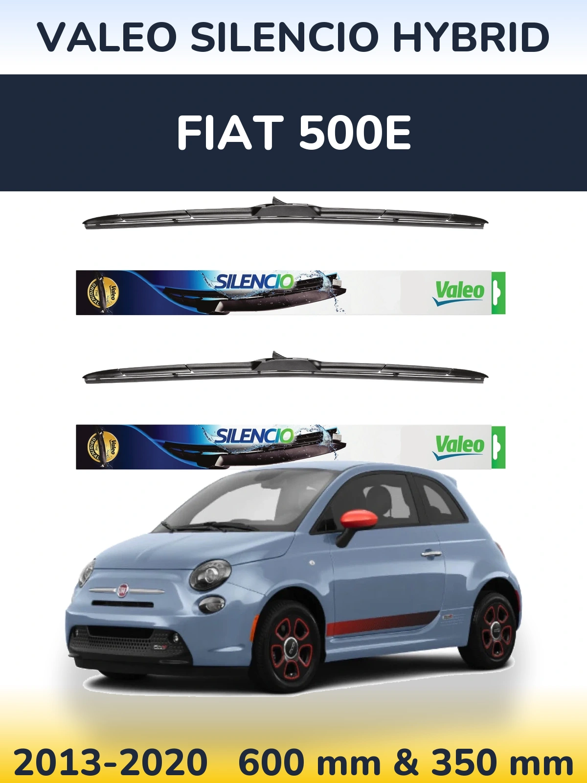 Комплект передних дворников Valeo Silencio Hybrid 600 & 350 мм для Fiat 500e 2013-2020