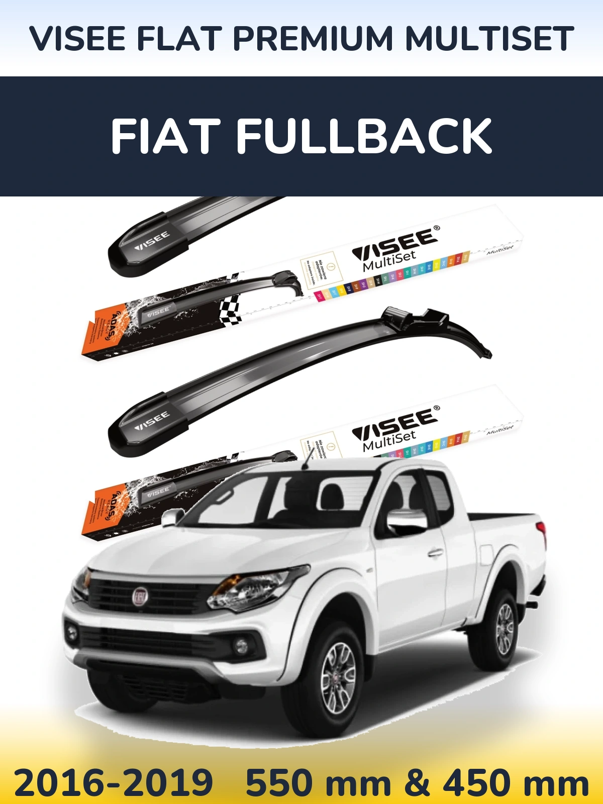 Комплект передніх щіток VISEE FLAT PREMIUM MultiSet 550 & 450 мм для Fiat Fullback 2016-2019