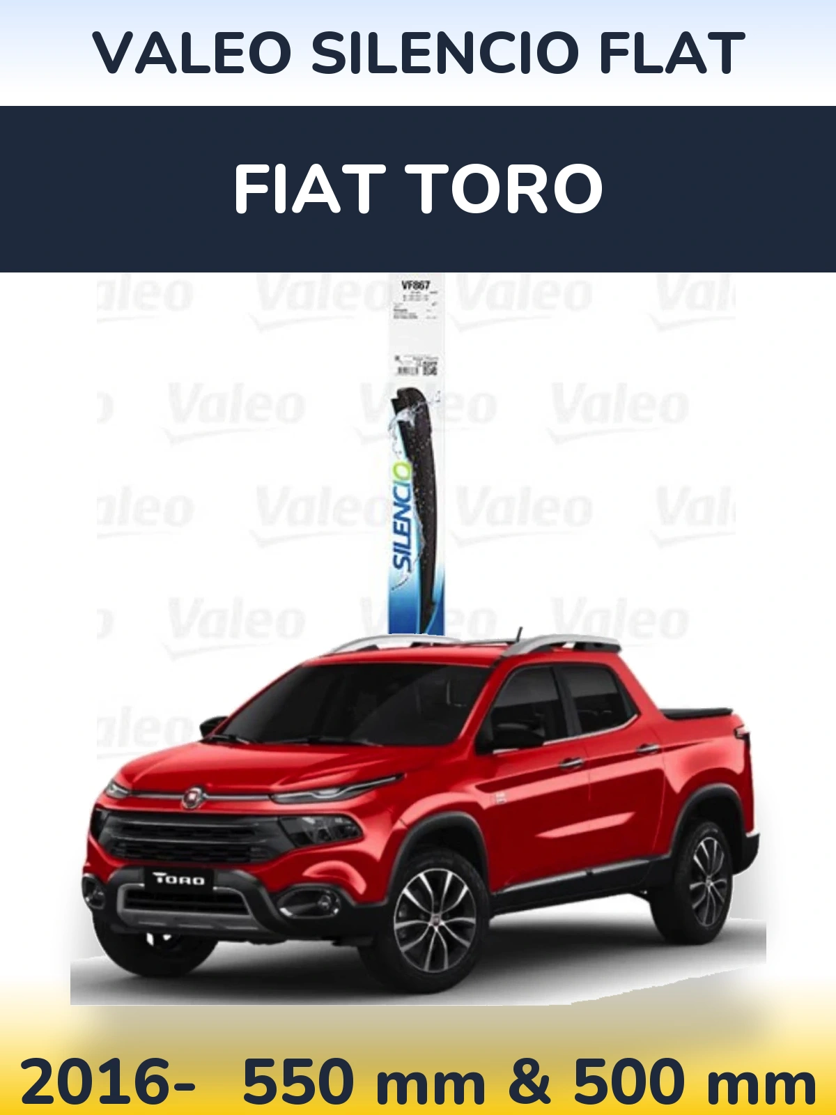 Комплект передних дворников Valeo Silencio Flat 550 & 475 мм для Fiat Toro 2016-2026