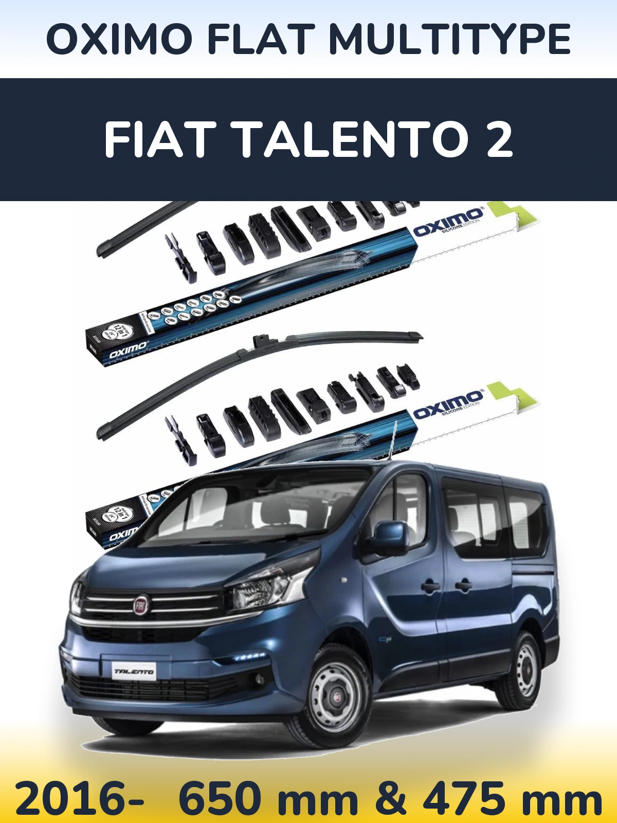 Front wiper blade set Oximo Flat MultiTypee 650 & 475 mm for Fiat Talento 2 2016-2026