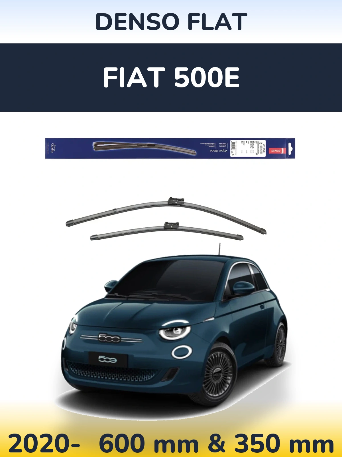 Front wiper blade set Denso Flat 600 & 350 mm for Fiat 500e 2020-2026