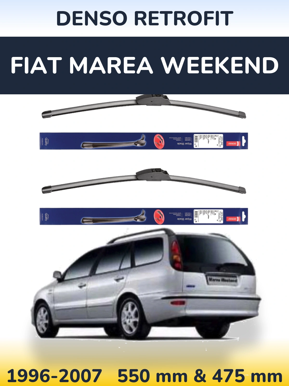 Front wiper blade set Denso Retrofit 550 & 475 mm for Fiat Marea Weekend 1996-2007