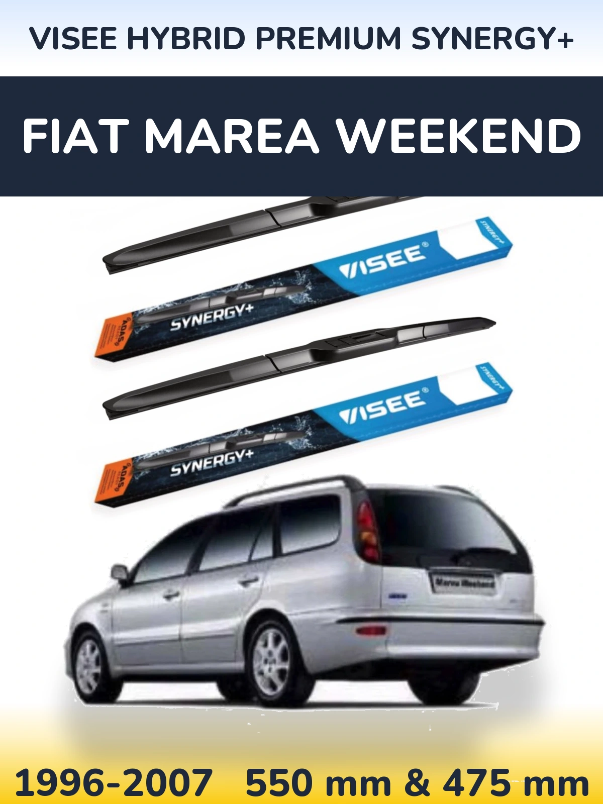 Front wiper blade set VISEE HYBRID PREMIUM SYNERGY+ 550 & 475 mm for Fiat Marea Weekend 1996-2007