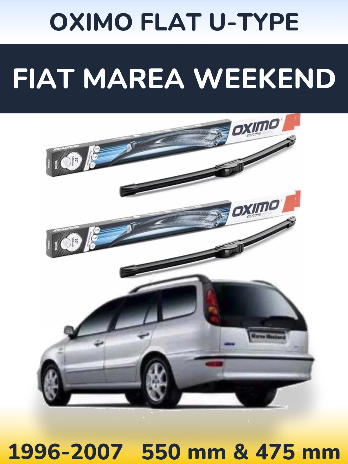 Front wiper blade set Oximo Flat U-type 550 & 475 mm for Fiat Marea Weekend 1996-2007