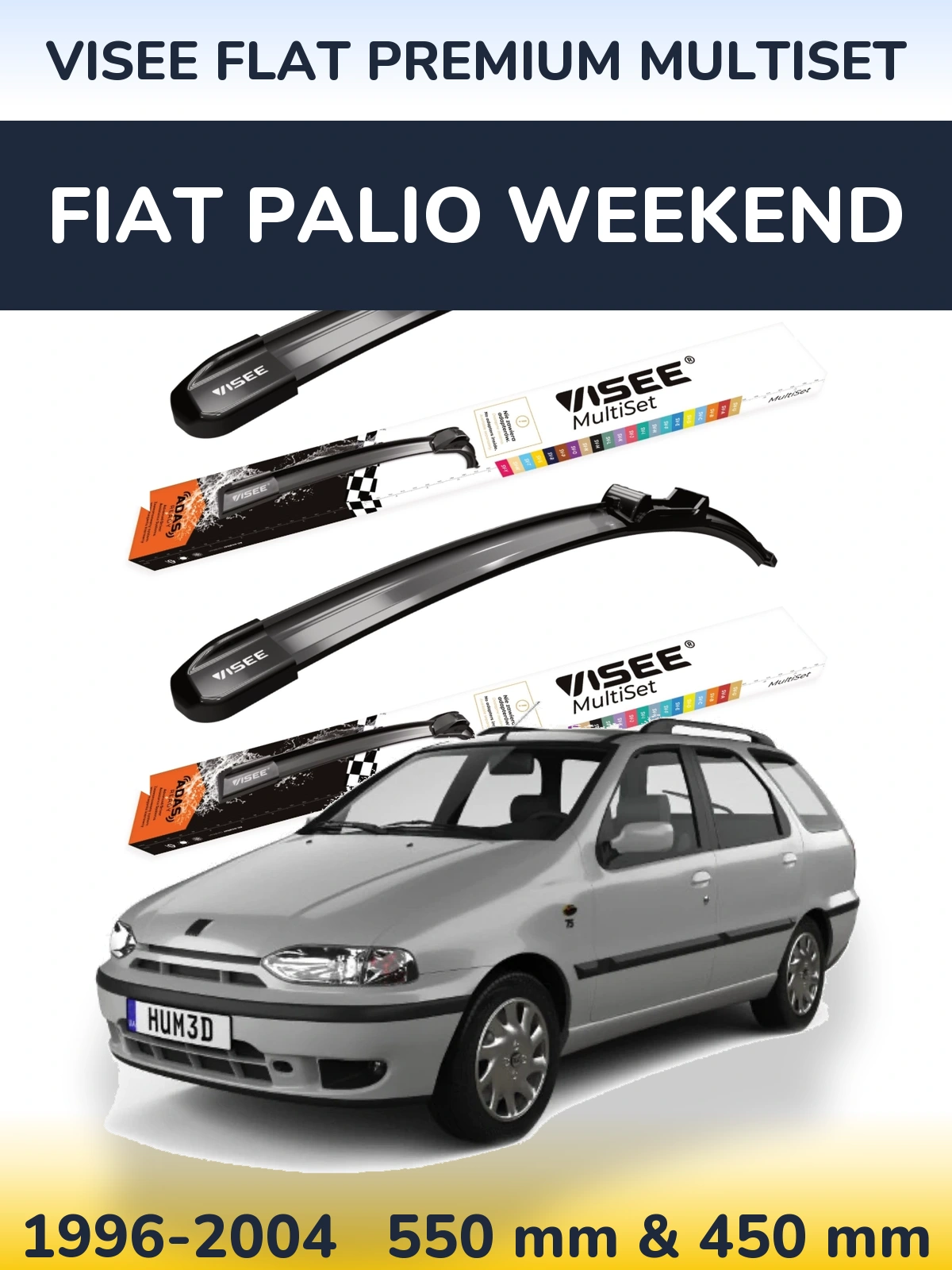 Front wiper blade set VISEE FLAT PREMIUM MultiSet 550 & 450 mm for Fiat Palio Weekend 1996-2004