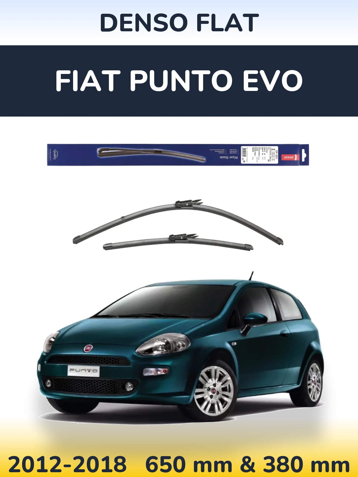 Комплект передних дворников Denso Flat 650 & 380 мм для Fiat Punto Evo 2012-2018