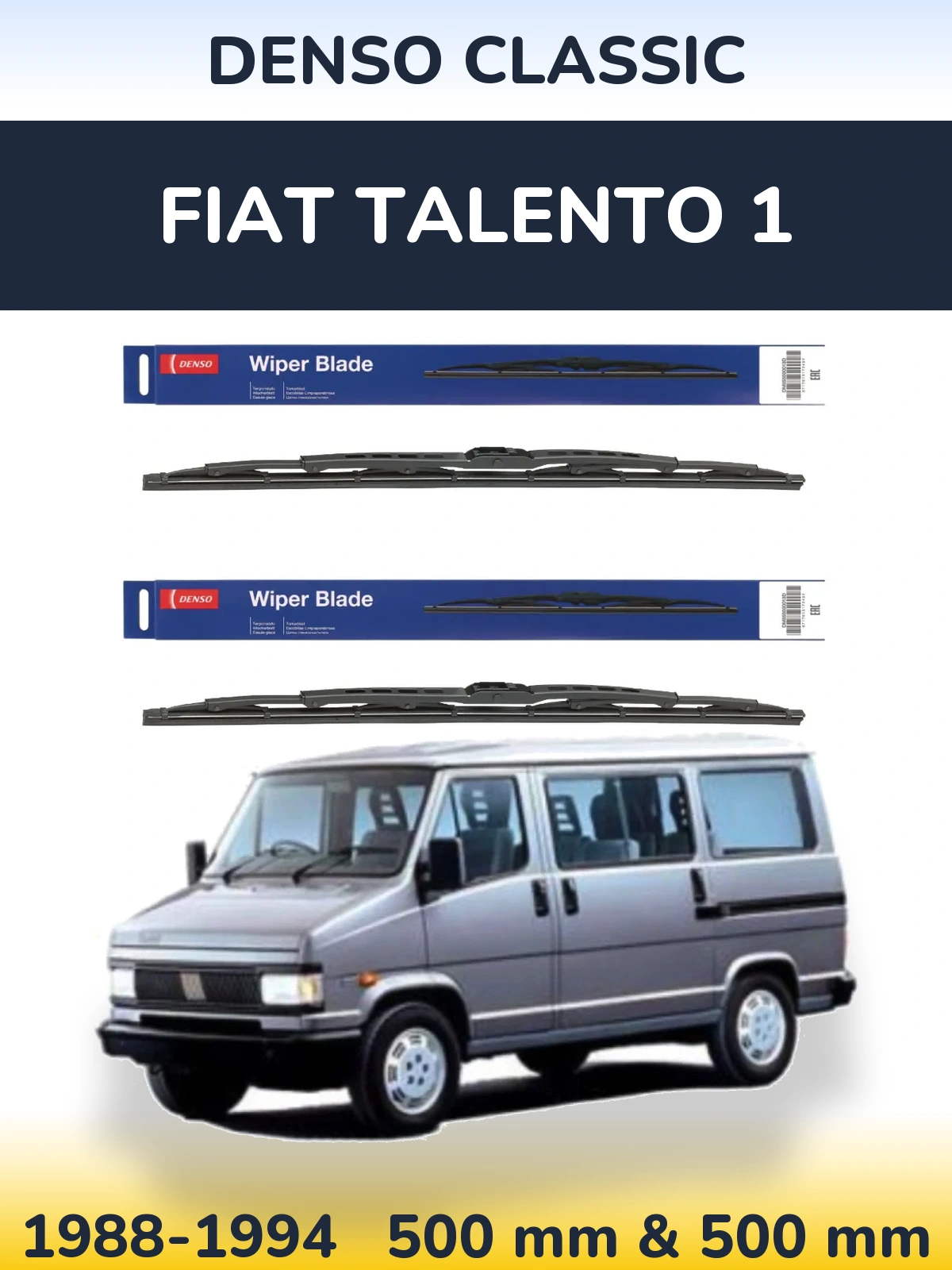Front wiper blade set Denso Classic 500 & 500 mm for Fiat Talento 1 1988-1994