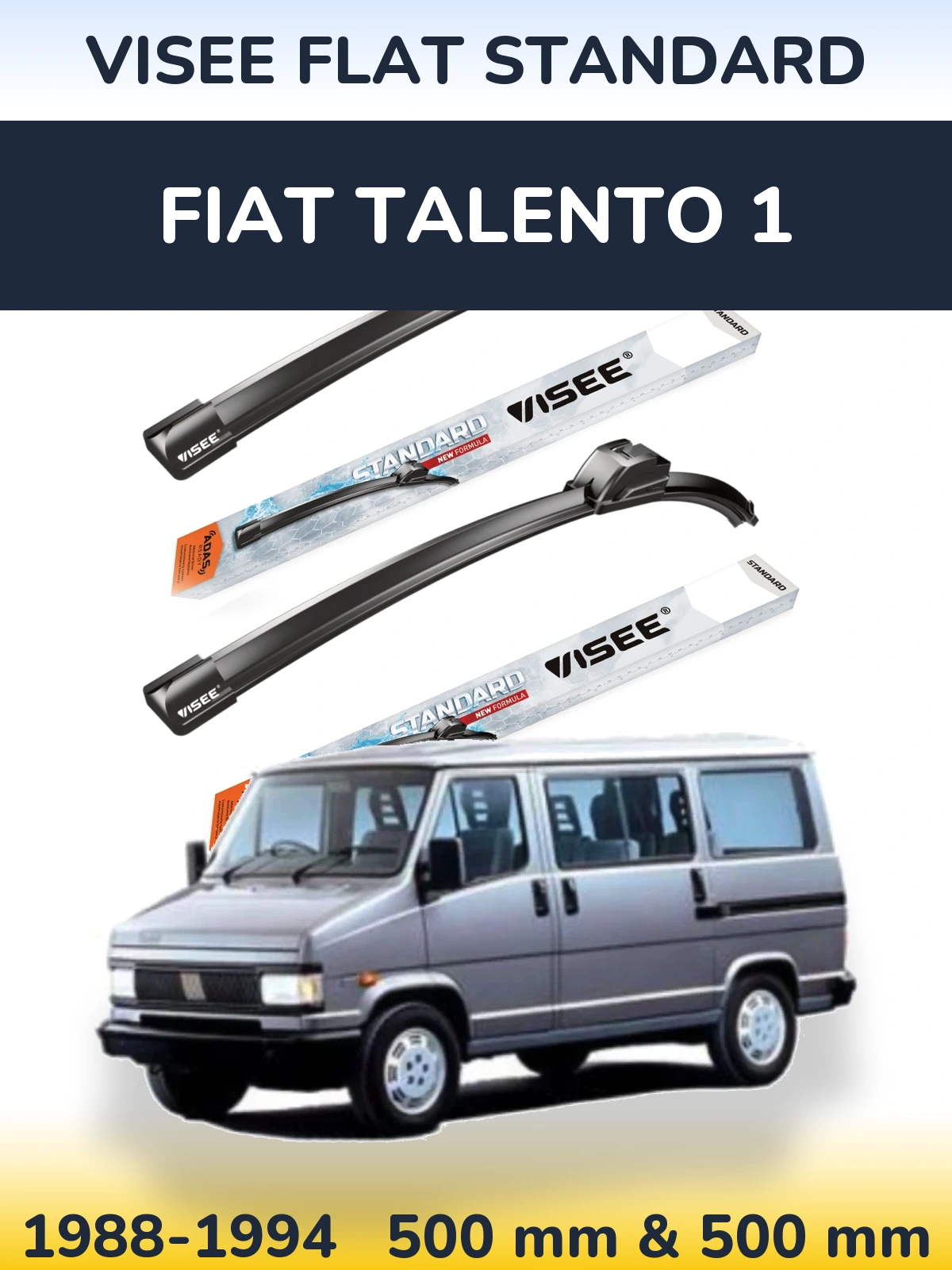 Front wiper blade set VISEE FLAT STANDARD 500 & 500 mm for Fiat Talento 1 1988-1994