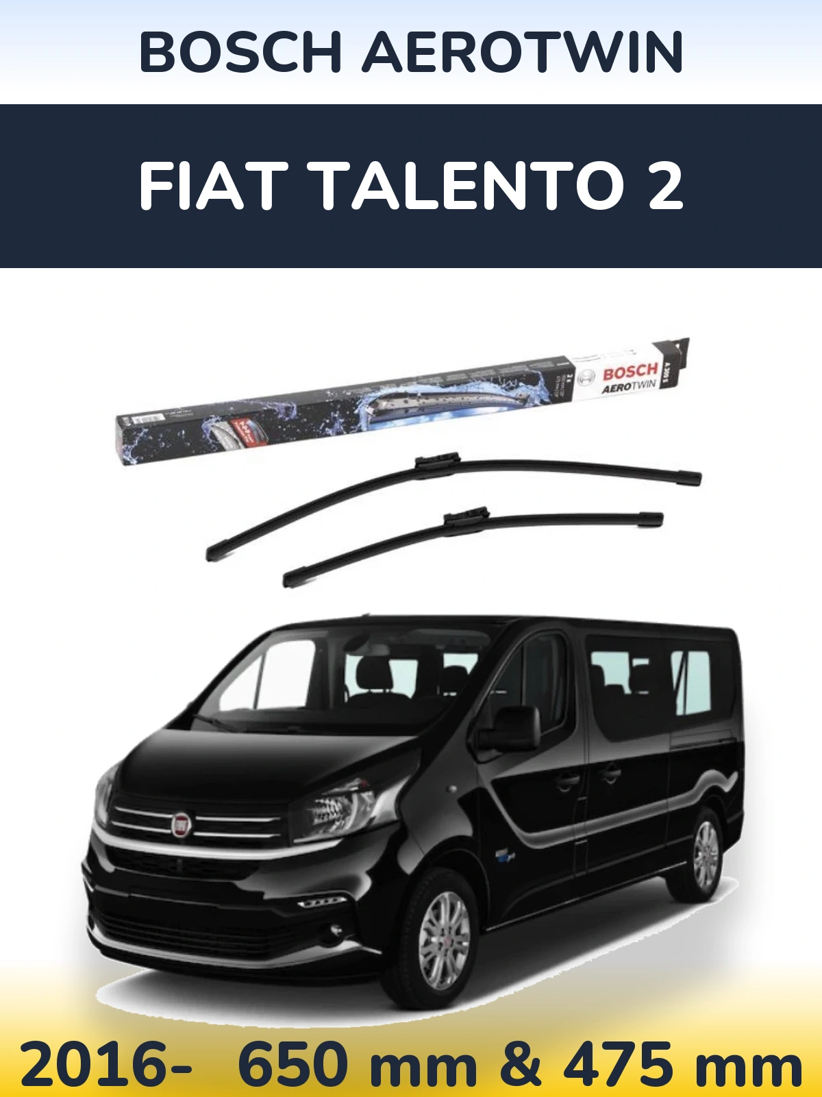 Комплект передніх щіток BOSCH AeroTwin 650 & 475 мм для Fiat Talento 2 2016-2026