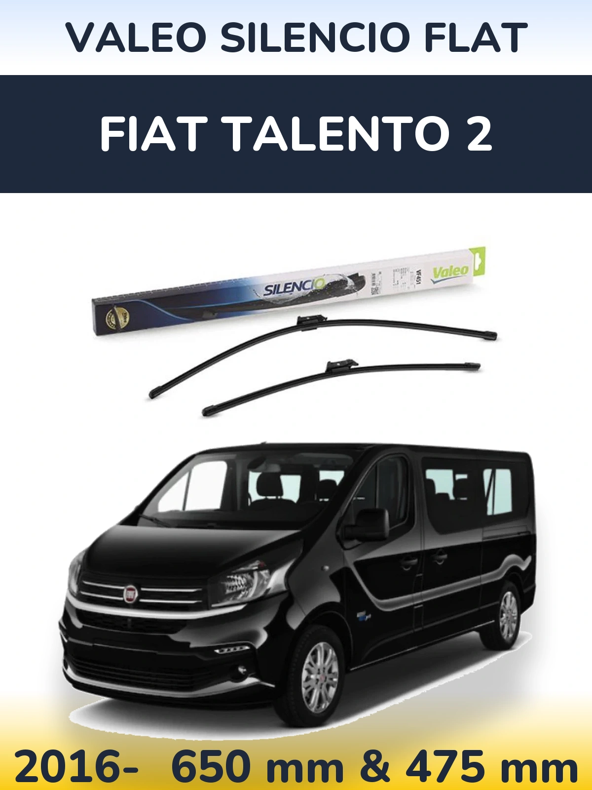Комплект передніх щіток Valeo Silencio Flat 650 & 475 мм для Fiat Talento 2 2016-2026