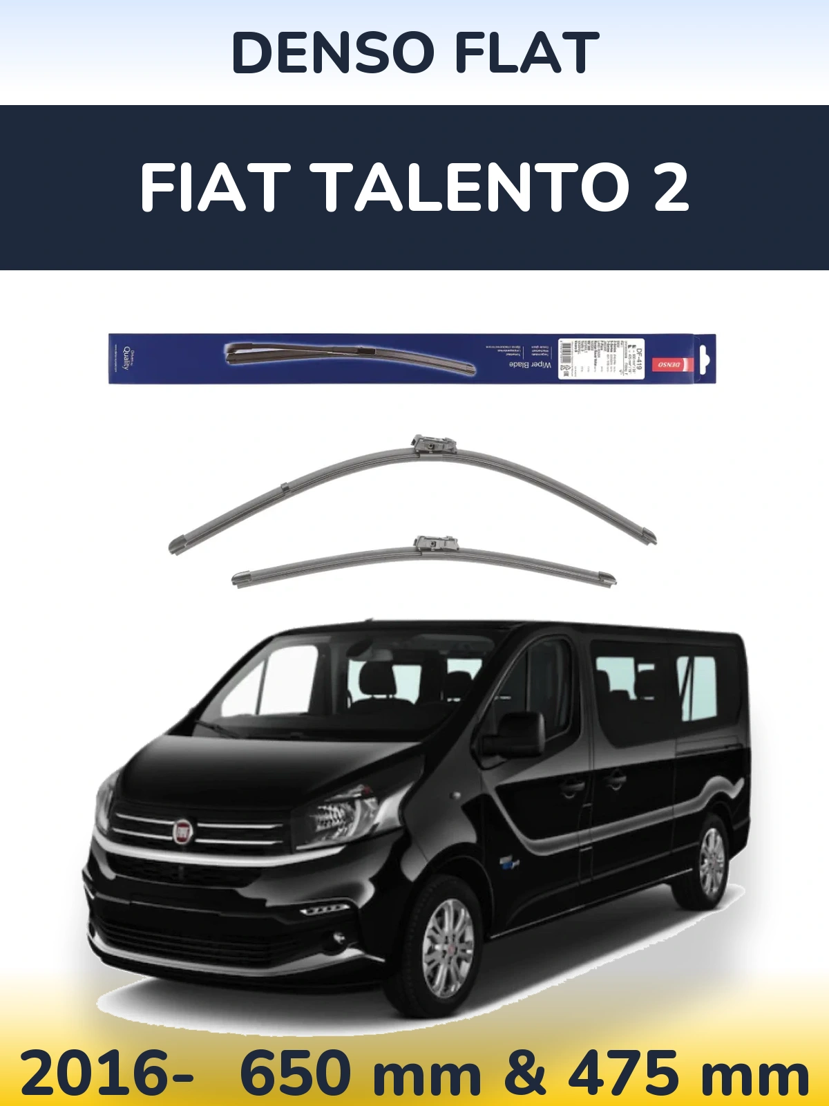 Front wiper blade set Denso Flat 650 & 475 mm for Fiat Talento 2 2016-2026