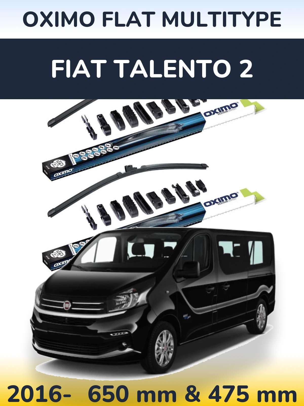 Комплект передніх щіток Oximo Flat MultiТипe 650 & 475 мм для Fiat Talento 2 2016-2026
