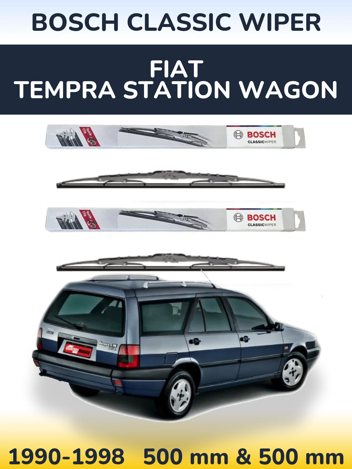 Front wiper blade set BOSCH Classic Wiper 500 & 500 mm for Fiat Tempra Station Wagon 1990-1998