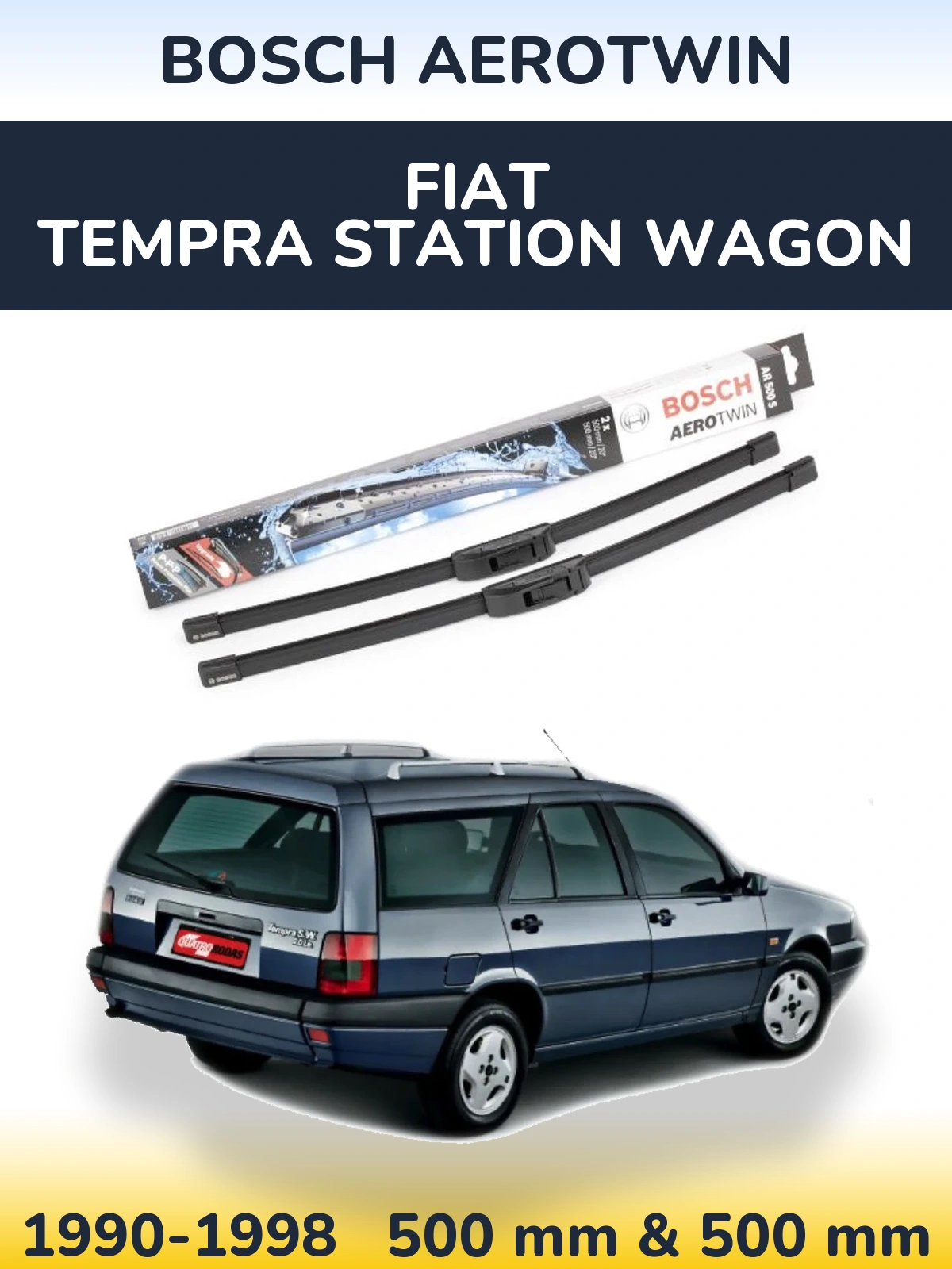 Front wiper blade set BOSCH AeroTwin 500 & 500 mm for Fiat Tempra Station Wagon 1990-1998