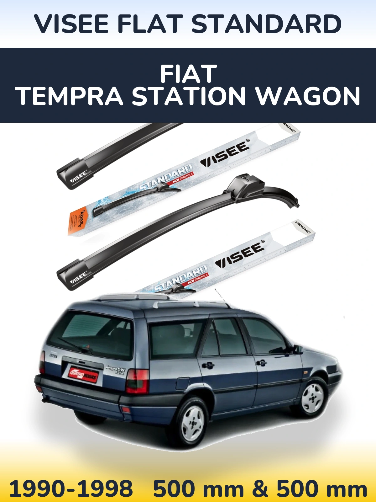 Front wiper blade set VISEE FLAT STANDARD 500 & 500 mm for Fiat Tempra Station Wagon 1990-1998