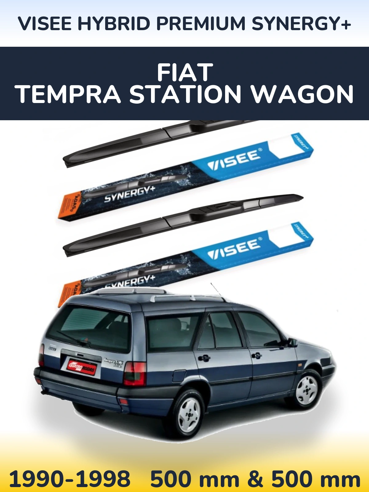 Front wiper blade set VISEE HYBRID PREMIUM SYNERGY+ 500 & 500 mm for Fiat Tempra Station Wagon 1990-1998