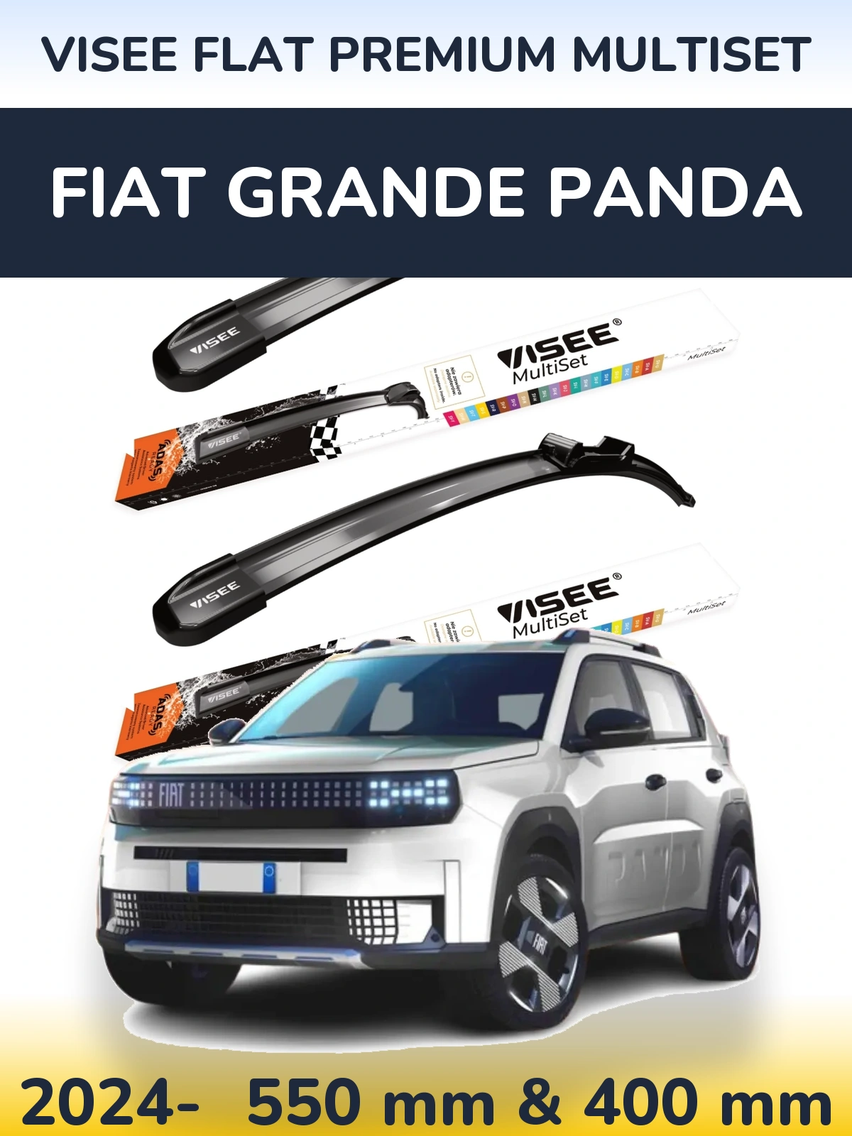 Front wiper blade set VISEE FLAT PREMIUM MultiSet 550 & 400 mm for Fiat Grande Panda 2024-2026