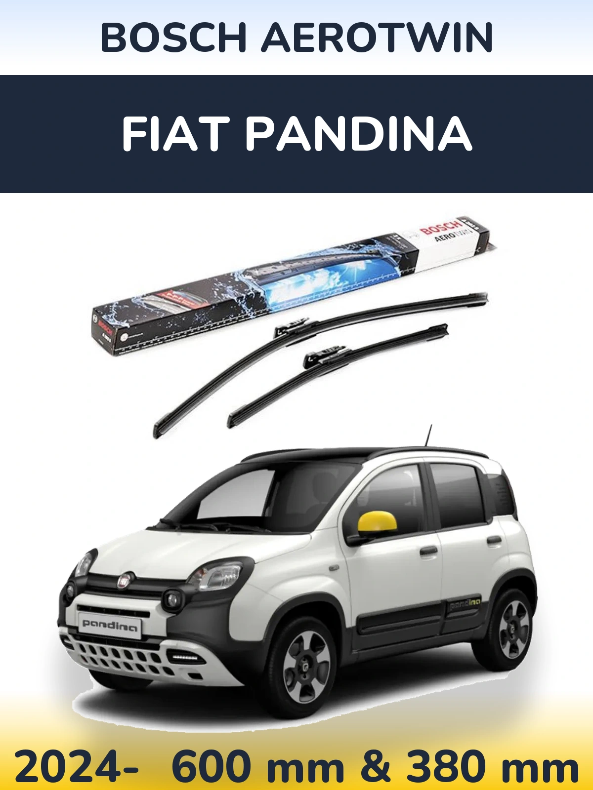 Front wiper blade set BOSCH AeroTwin 600 & 380 mm for Fiat Pandina 2024-2026