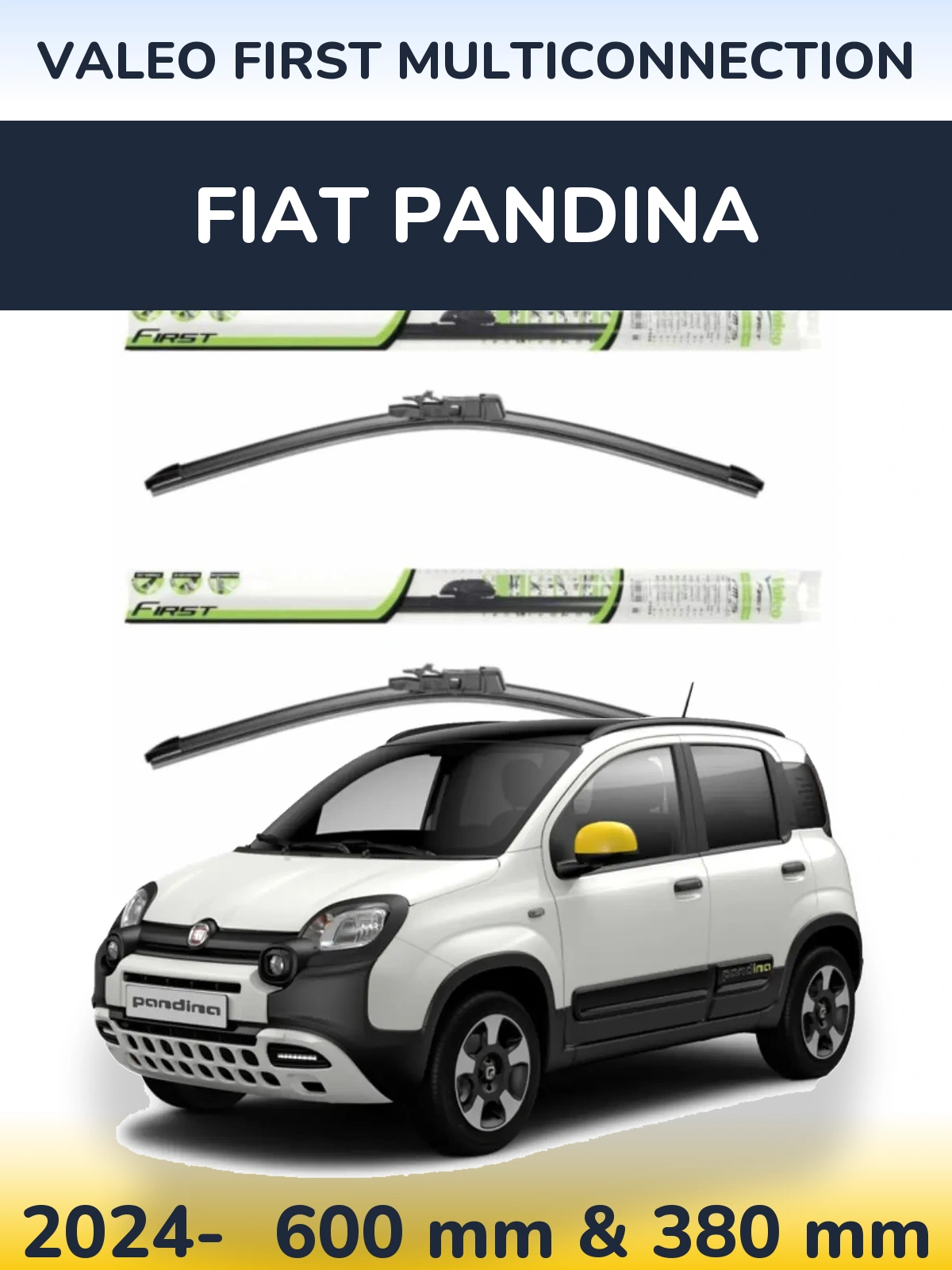 Front wiper blade set Valeo First MultiConnection 600 & 380 mm for Fiat Pandina 2024-2026