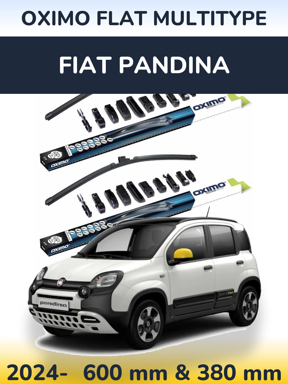 Front wiper blade set Oximo Flat MultiTypee 600 & 380 mm for Fiat Pandina 2024-2026