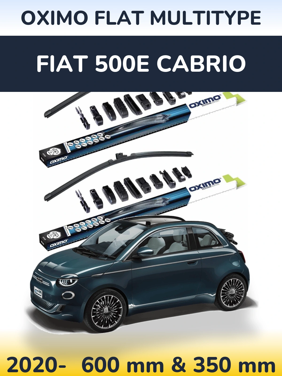 Комплект передних дворников Oximo Flat MultiТипe 600 & 350 мм для Fiat 500e Cabrio 2020-2026