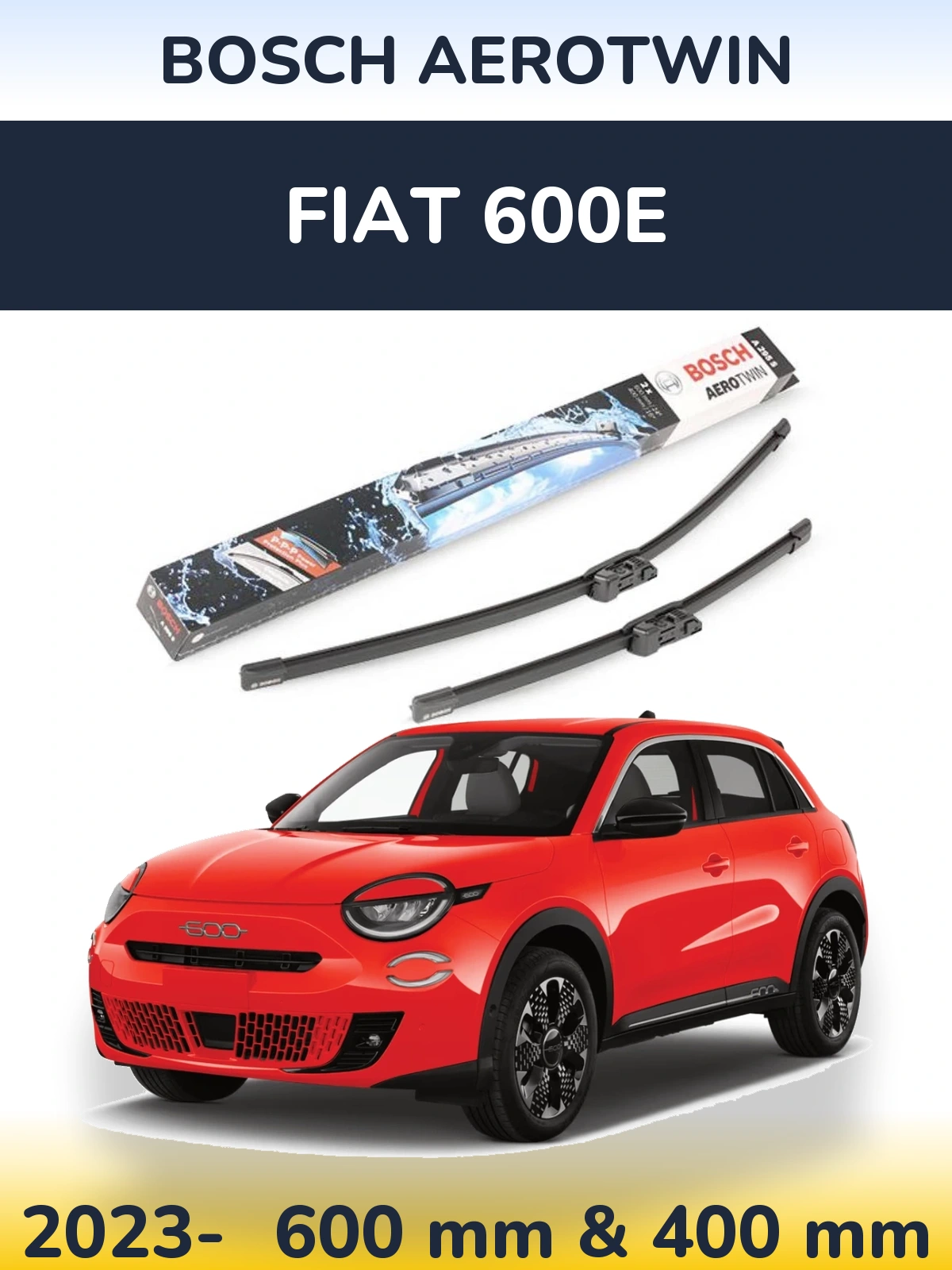Комплект передніх щіток BOSCH AeroTwin 600 & 400 мм для Fiat 600e 2023-2026